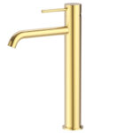 Otus Slimline SS Highrise Basin Mixer Curved Spout Brushed Gold