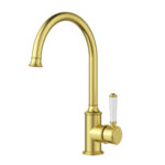 Clasico Heritage Federation Gooseneck Sink Mixer Ceramic Handle Brushed Gold