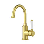 Clasico Heritage Federation Gooseneck Basin Mixer Ceramic Handle Brushed Gold
