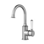 Clasico Heritage Federation Gooseneck Basin Mixer Ceramic Handle Brushed Nickel