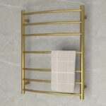 Brushed Gold Heated Towel Rails 7 bars (3+1+3) curved 800*600*145