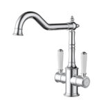 Ikon Clasico Twin Handle Gooseneck Chrome Sink Mixer Ceramic Handle