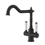 Ikon Twin Handle Gooseneck Matte Black Sink Mixer Ceramic Handle