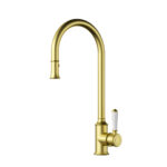 Ikon Clasico Pull Out Sink Mixer Brushed Gold Ceramic Handle