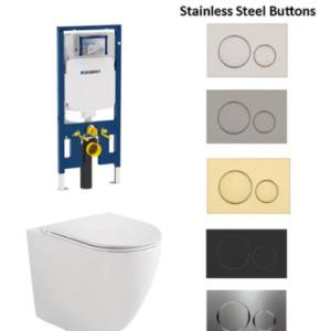 Geberit Sigma 8 Wall Hung Rimless Tornado Toilet Suite Matt White With Stainless Steel Colour Button